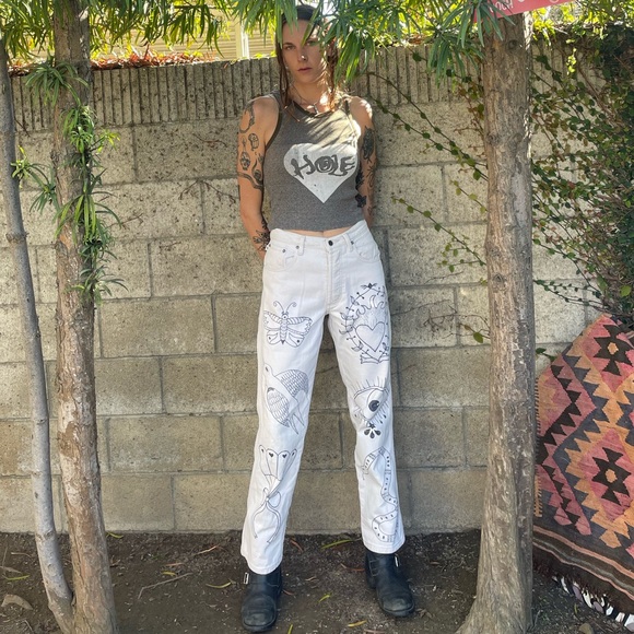 Vintage Upcycled handmade artwork jeans - Picture 3 of 12